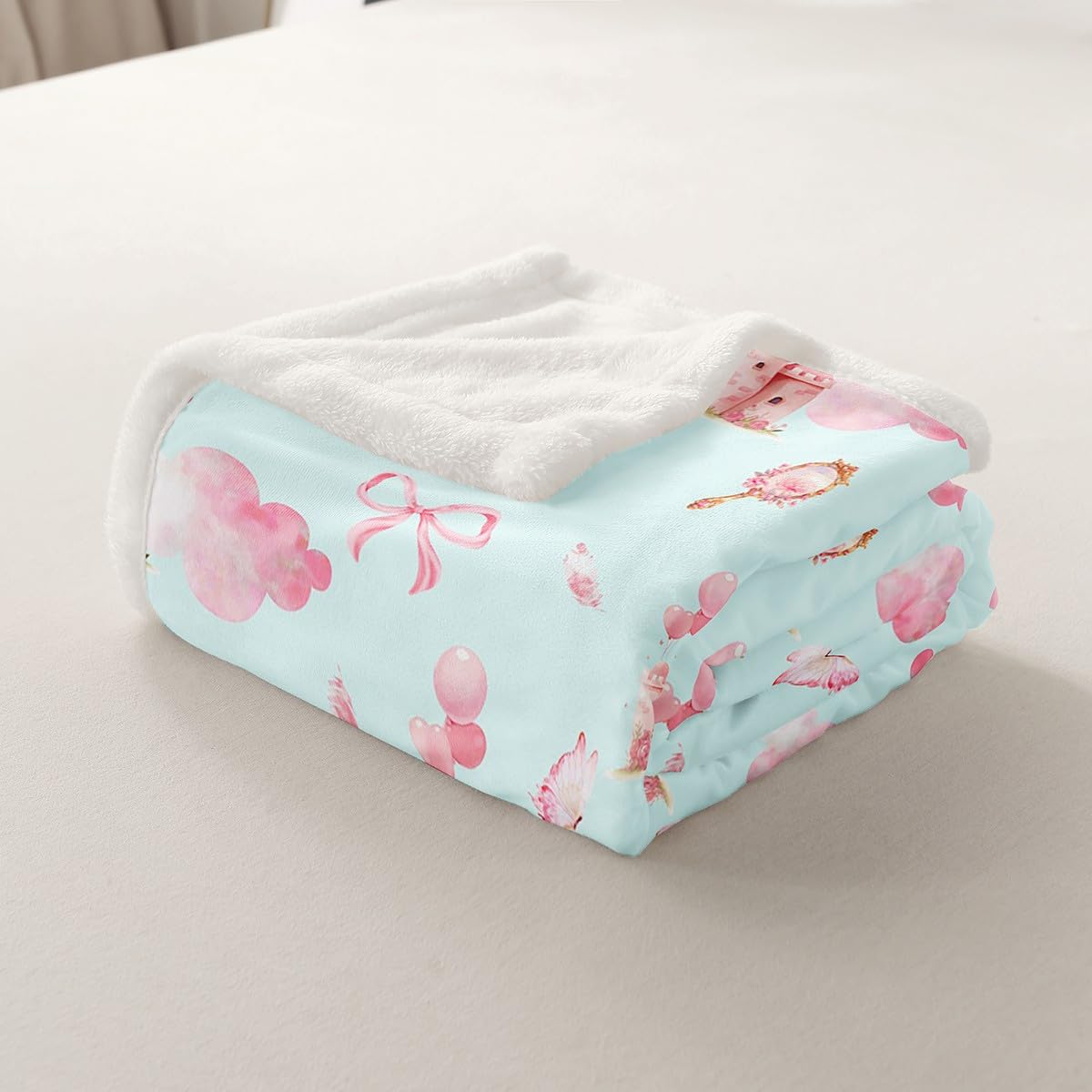 Feelyou Girls Princess Sherpa Throw Blanket for Couch Bowknot Super Soft Cozy Fleece Bow Tie Blanket for Winter, Plush Throw Castle 40"x50" All Season