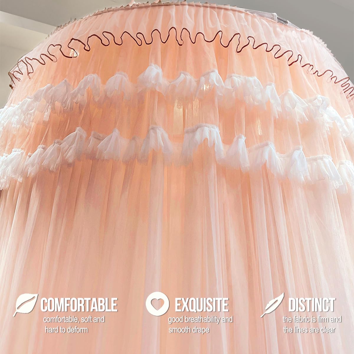 Kertnic Dreamy Bed Canopy for Girls, Princess Canopy Curtains Double Layer Sheer Mesh, Adults Canopies Netting Room Decor Tent Mosquito Net for Queen King Bed (Double Layer-Beige Pink)