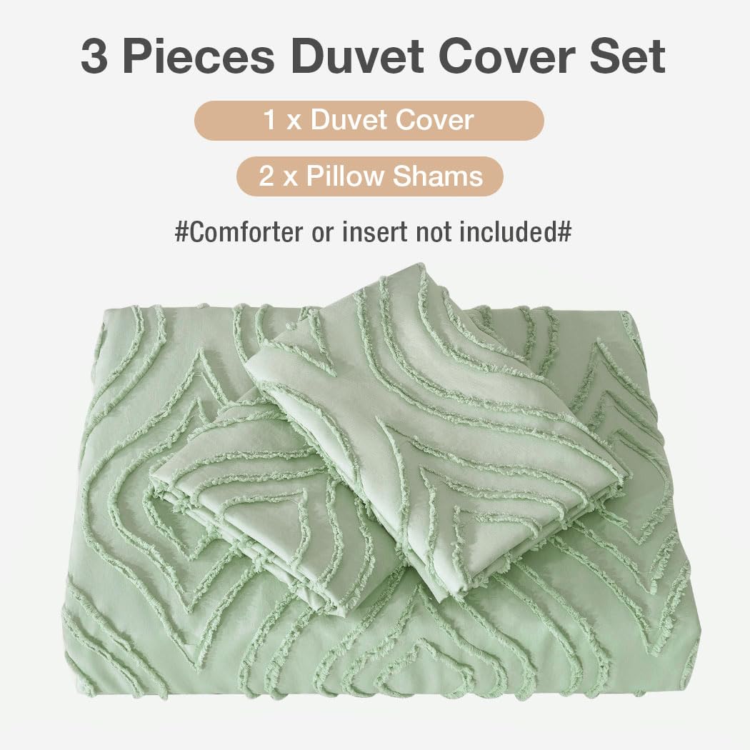 Lekesky Duvet Cover King Size, Teal Blue Tufted King 3pc Ultra Soft Microfiber Breathable Shabby Chic Bedding Sets with Zipper Ties (No Comforter)