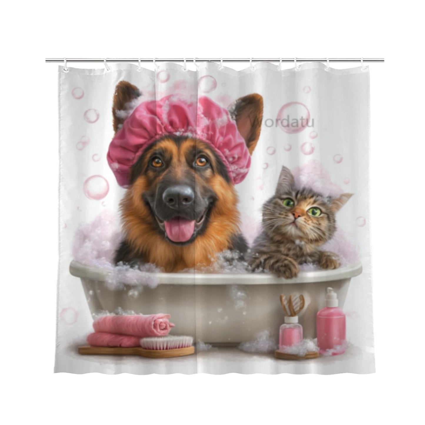 Wordatu Funny German Shepherd Shower Curtain Decor Fabric Bathroom Curtains, Kids Children Cartoon Waterproof 72x72 inch with 12 Hooks