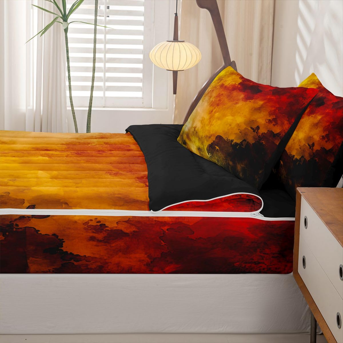 jejeloiu Abstract Art Zipper Bedding Sets for Kids Boys Girls Ink Fluid Art Full Comforter Set with Fitted Sheet Modern Style Bedroom Decor Microfiber with 2 Pillow Cases