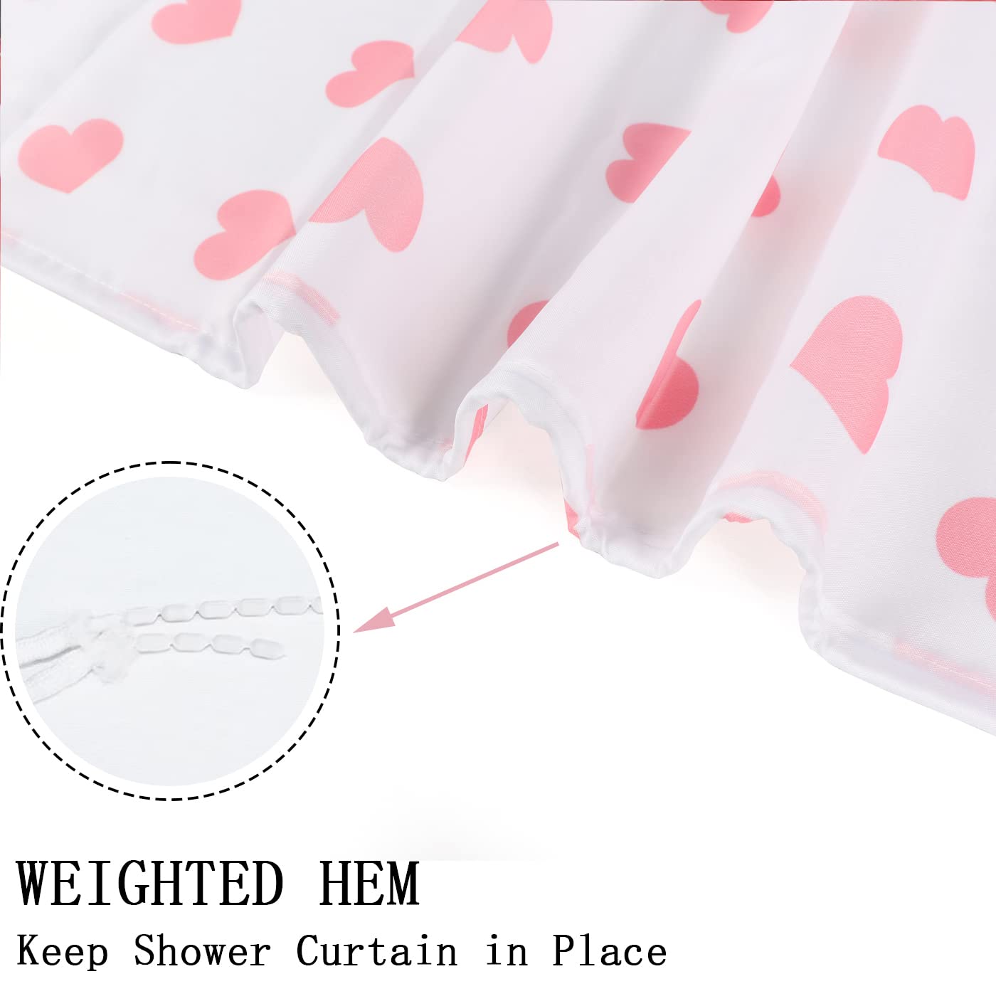 GCIREC Valentine's Day Shower Curtain, Weighted Bottom Romantic Love Theme Pink Little Heart Farmhouse Girly Fabric Bathroom Curtain Home Decor Waterproof Washable with 12 Hooks,72"x72"
