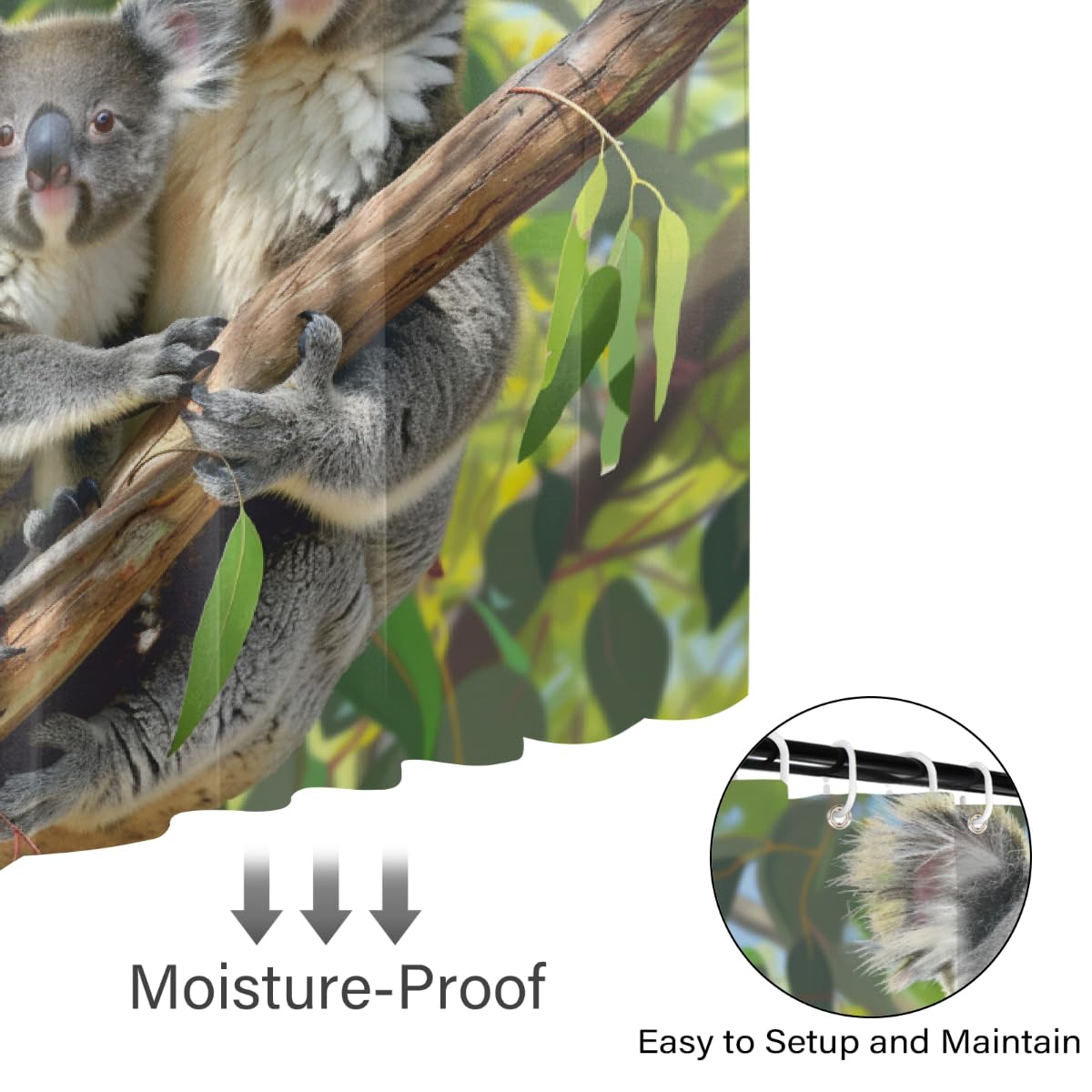 Ivolege Shower Curtain with Hooks, Koala Shower Curtain