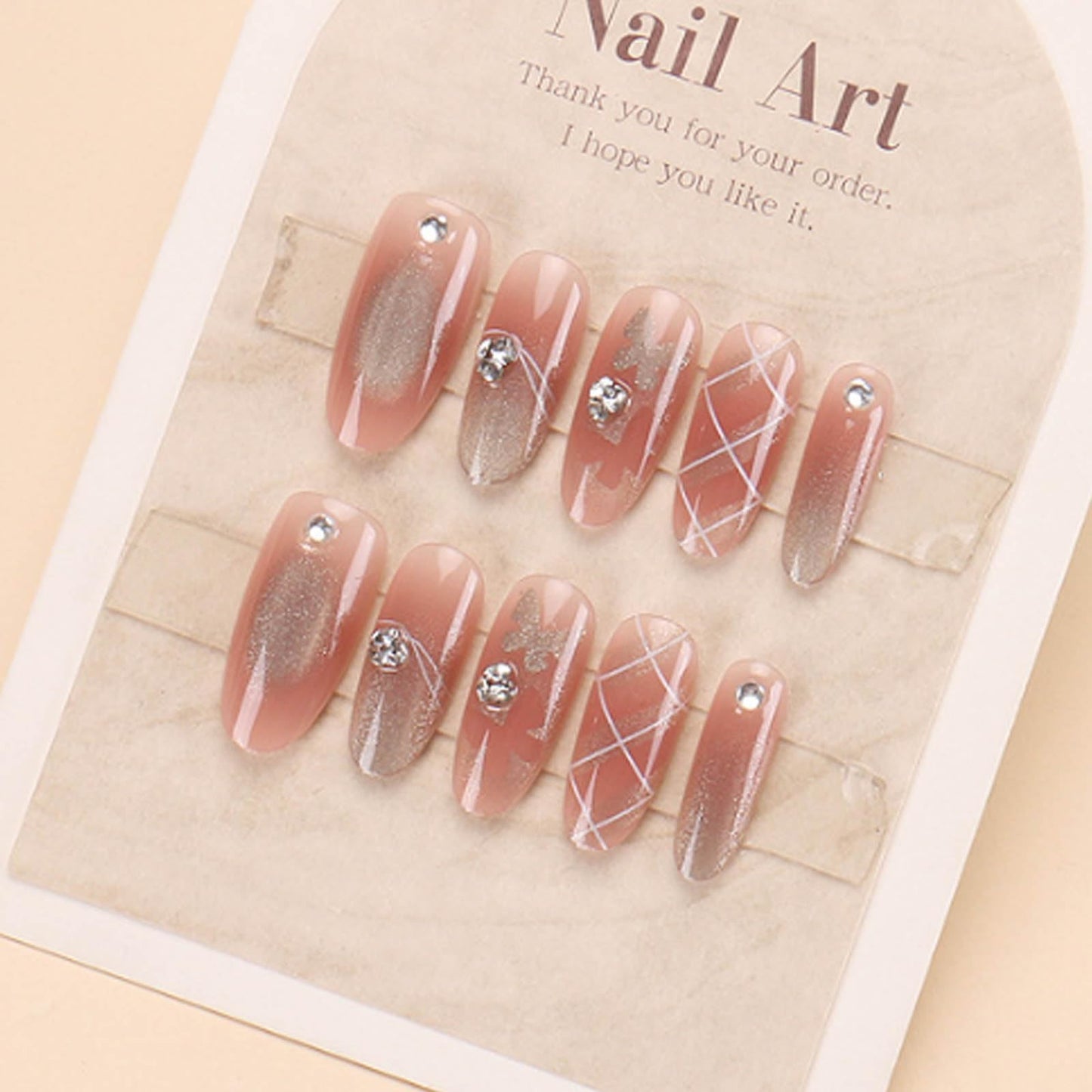 Hkanlre Bling Fake Nails Tips Lattice Press on Nails Full Cover False Cat Eyes Nails Medium for Women 24PCS