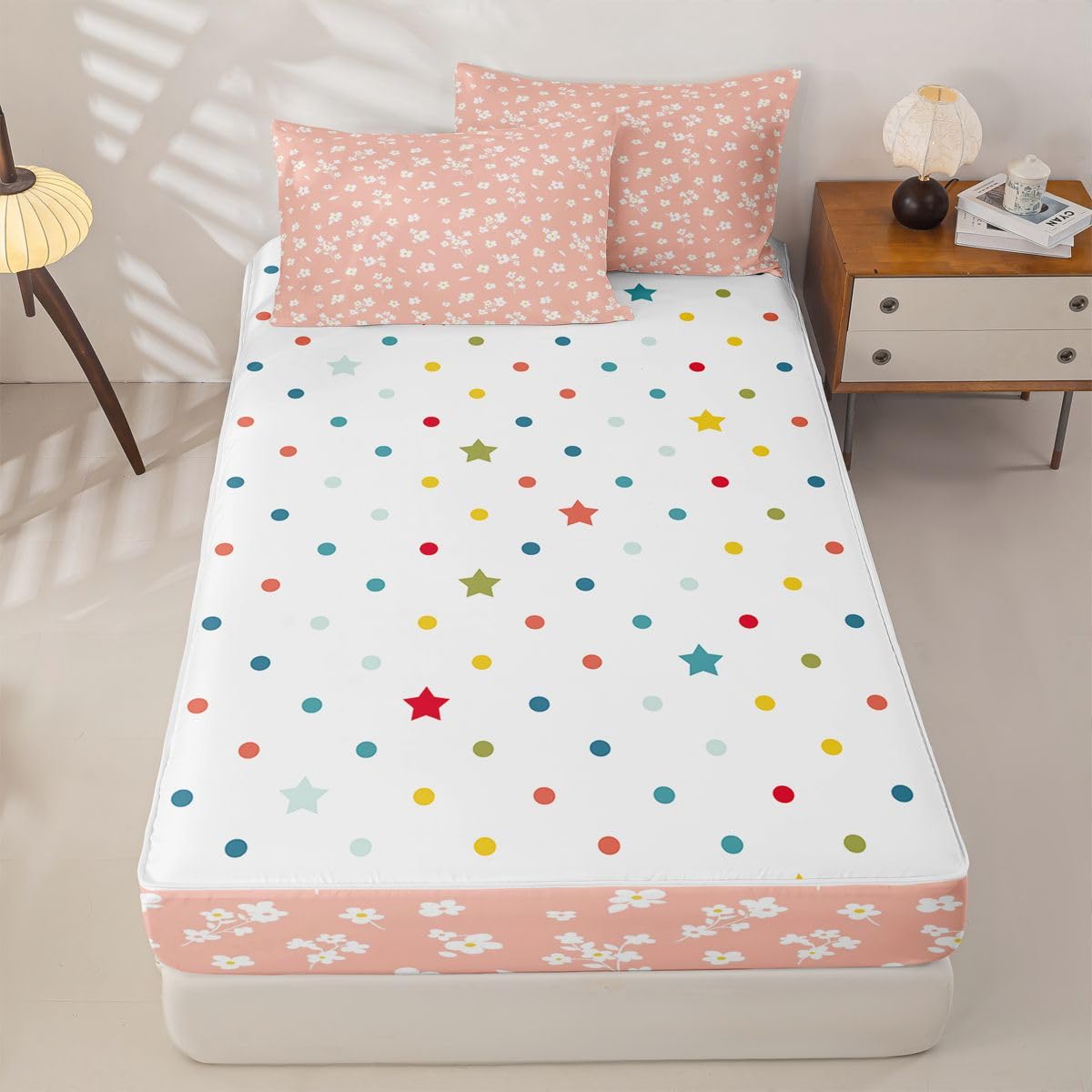 Feelyou White Yellow Orange Flower Zipper Bedding Twin Botanical Zipper Bedding Sets for Kids Boys Girls Bohemian Wildflower Comforter Set with Fitted Sheet and 2 Pillowcases Bedroom Decor