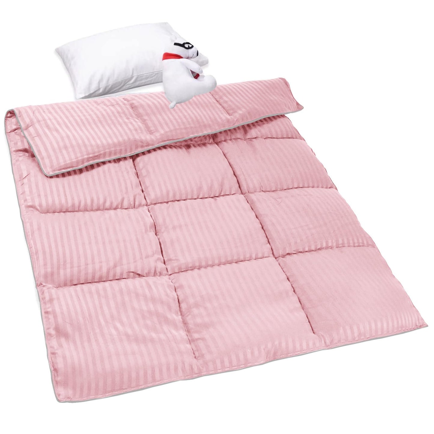 ZPECC Toddler Down Alternative Comforter, 39x47 Hypoallergenic Baby Blanket Quilt, Soft Breathable Lightweight All Season Kids Duvet Insert for Crib Stroller Cot Daycare, Pink Stripe