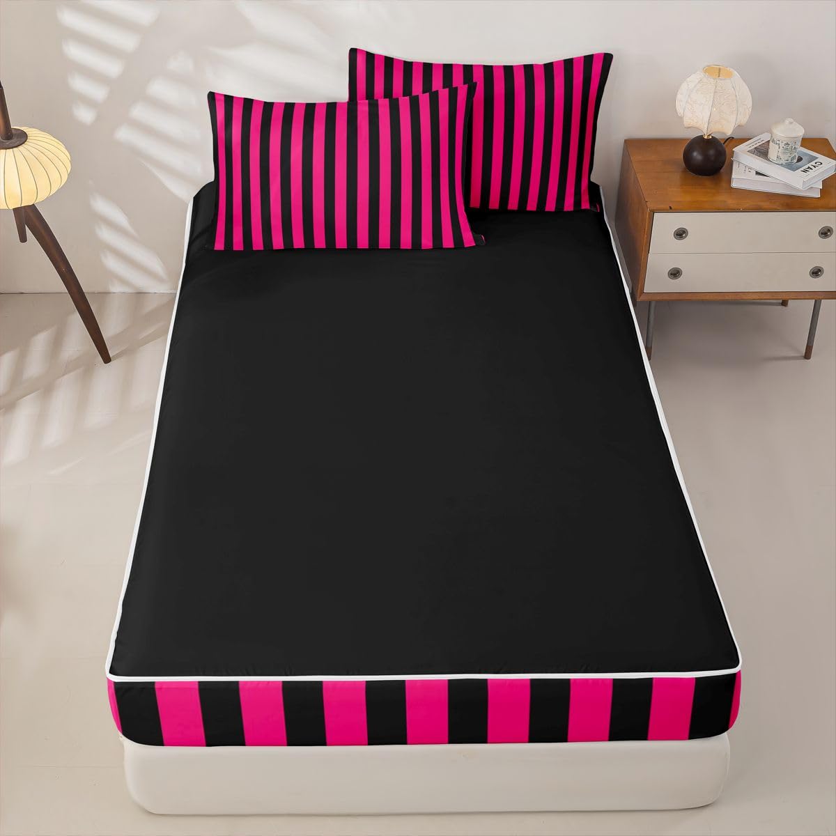 Feelyou Stripes Zipper Bedding Full Geometric Zipper Bedding Sets for Kids Boys Girls Modern Striped Art Comforter Set with Fitted Sheet and Pillowcases Luxury Bedroom Decor Red Black