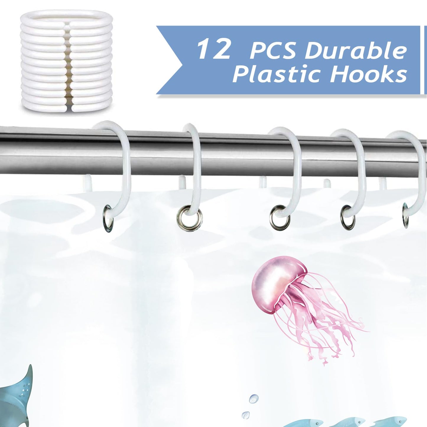 Bonhause Ocean Shower Curtain, Underwater Turtle Fish Coastal Beach Bathroom Decor 72 x 72 Inch Polyester Fabric Waterproof Bath Curtain with 12 Hooks