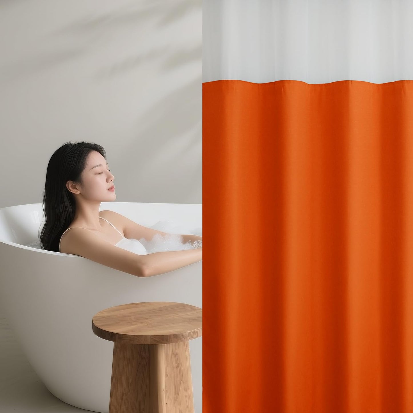 Blotixn Fall No Hook Slub Textured Shower Curtain with Snap in Fabric Liner, Modern Hotel Style with See Through Top Window, Orange Fabric Outer Curtain & Waterproof Inner Liner, 72 * 75 in