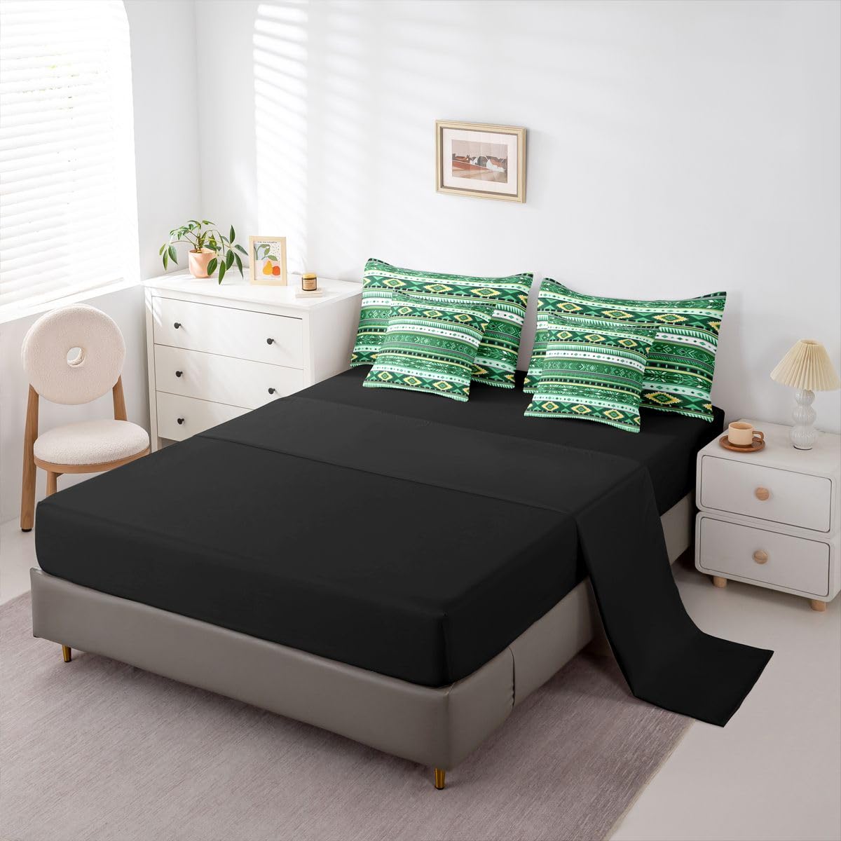 Erosebridal Cowboy White Dark Green Aztec Full Comforter Set 7 Pieces | Southwestern Farmhouse Bed in A Bag for Bedroom Bohemian Tribal Cowgirl Bedding Set with Comforters Adults Geometric Room Decor