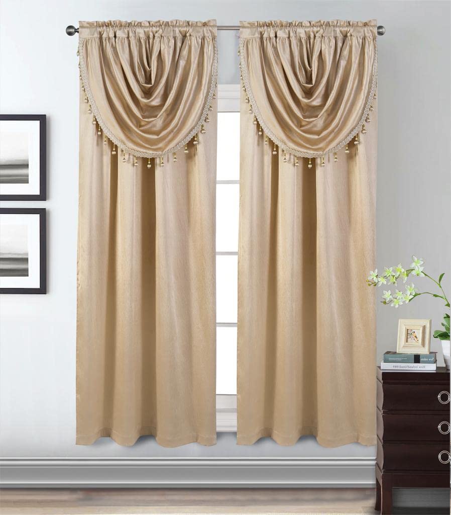 GLORY RUGS Window Panel with Attached Valance Curtain Bedroom Living Room Dining 42"X84" Cream