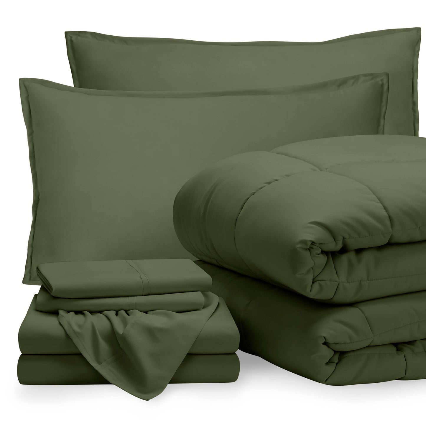 Bare Home Bed-in-A-Bag 7 Piece Comforter & Sheet Set - King - Goose Down Alternative - Ultra-Soft 1800 Premium - Bed Set (King, Cypress/Cypress)