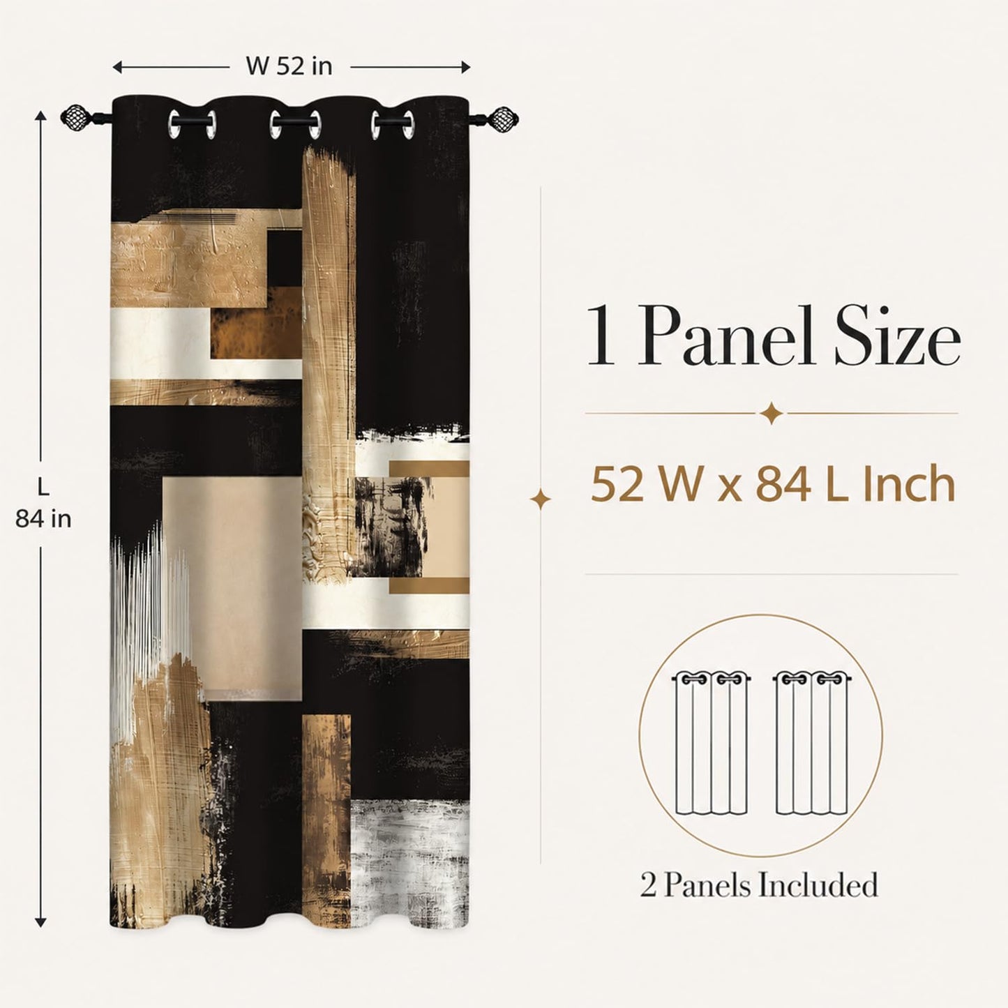 Moyrisou Boho Black Gold Abstract Blackout Curtains, Modern Oil Aesthetic Neutral Contemporary Beige Darkening Thermal Insulated Grommet Light Blocking Drape Decor, 52 x 84 Inch Long 2 Panels