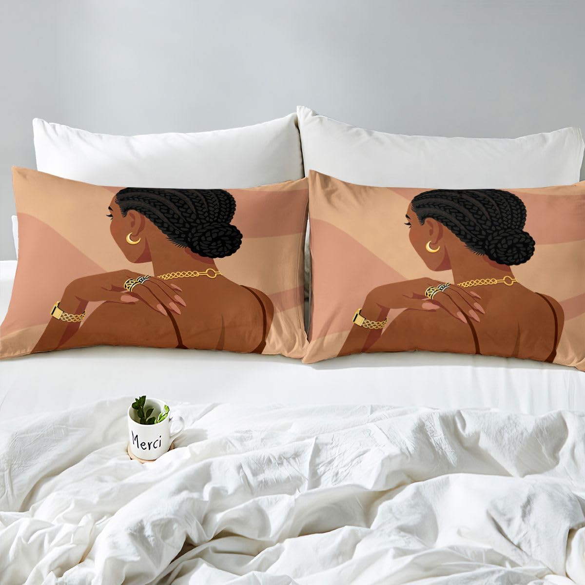 Erosebridal Fashion Black Woman Bedding Set Full Size 3 Piece Romantic Makeup Themed Girls Duvet Cover Fashionable Gorgeous Comforter Cover Vogue Afro Girls Bed Set for Kids Teens Adult Bedroom