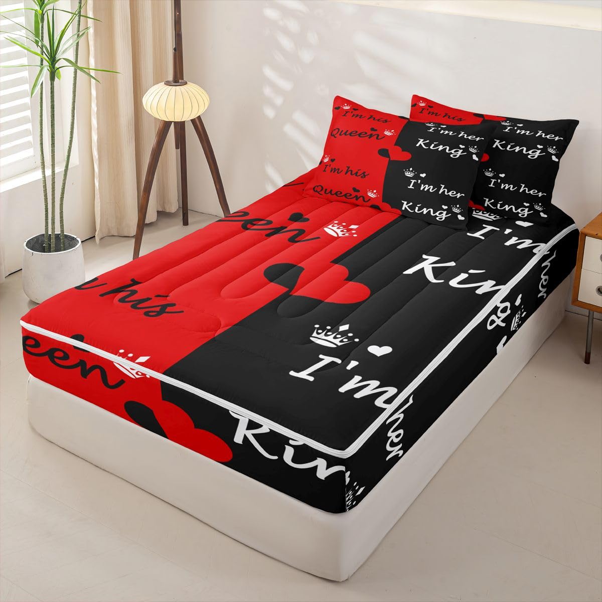 Erosebridal Crown Zippered Bedding Set Twin Romantic Comforter Set Queen King Bed in a Bag Couple Gifts Zipper Quilt Fitted Sheet,2 Pillowcases