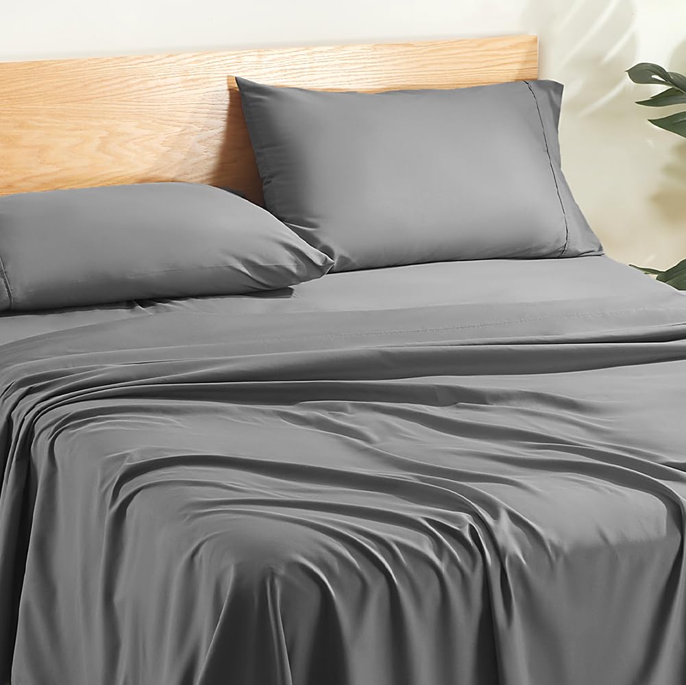 SLEEP ZONE 3 Pieces Bed Sheet Set, Microfiber Bed Sheet Twin XL Size, Soft & Breathable Bedding Sheet Set, Deep Pocket Fitted Sheet, Flat Sheet and Pillowcase (Grey. Twin XL)