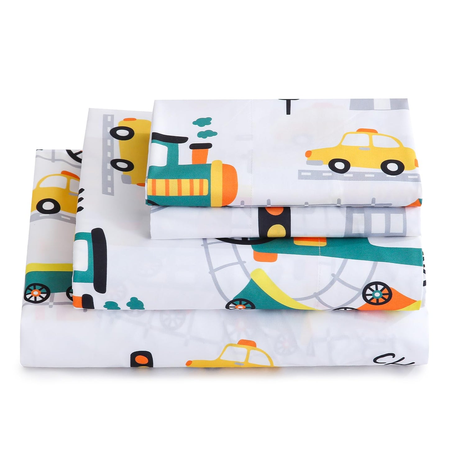 ChicView Full Sheet Set Kids,4 Pieces Breathable Soft Microfiber Bedsheets for Child Boys Girls, Anti Pilling Deep Pockets Easy Care Bed Sheets, Train
