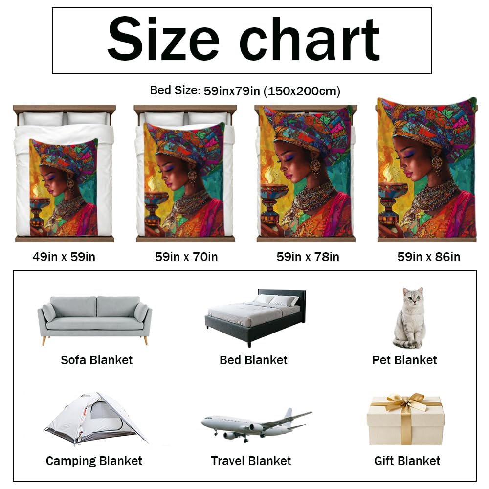HUNXIAOJ African American Throw Blanket Black Girl Blanket African Gifts for Women Tribal Bedding Ethnic Decor Warm Soft Flannel for Sofa Couch (49in x 59in)