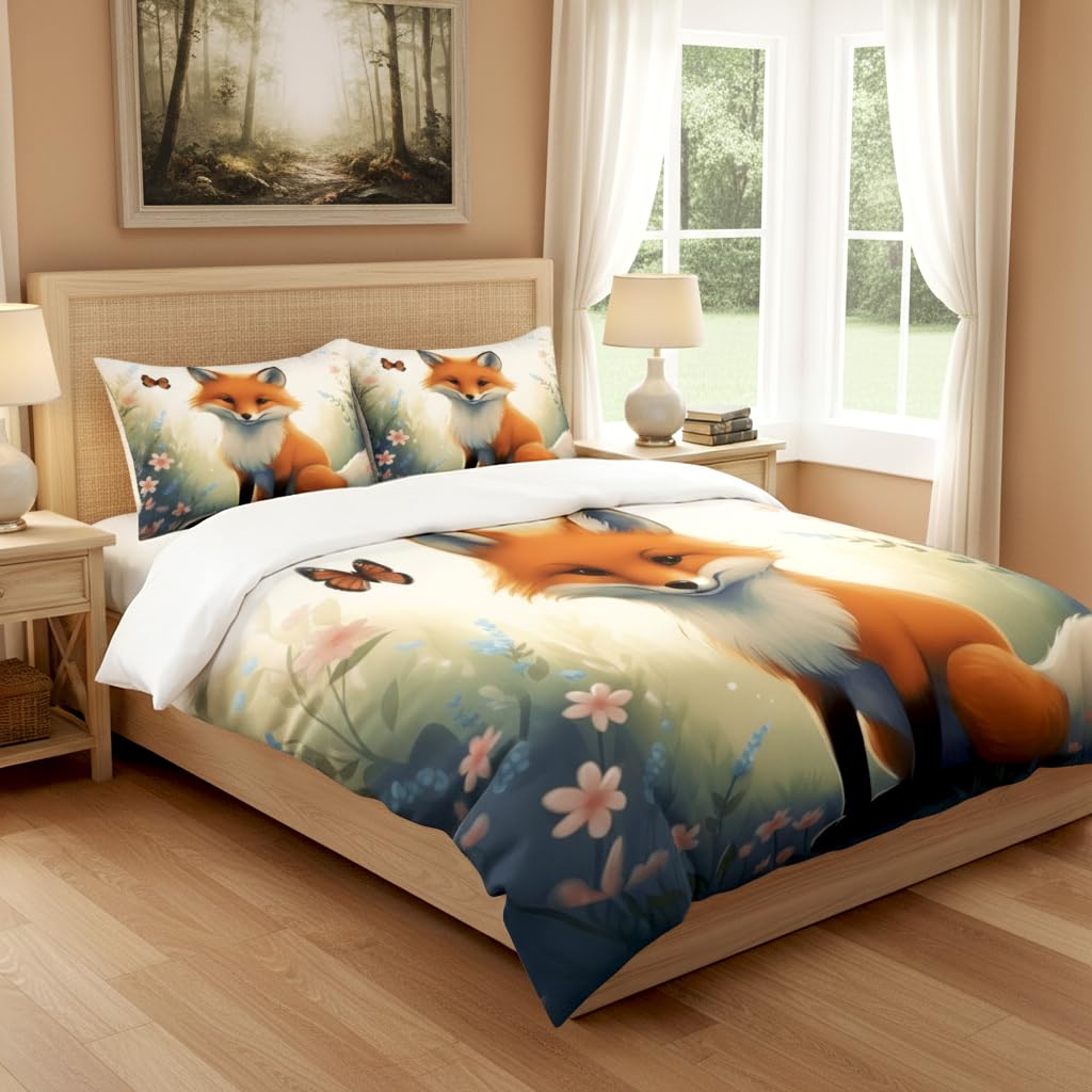 CCoutueChen Fox Comforter Set Twin Size, Cute Animal Print Bedding Set for Kids Bedroom Decor/68 * 86