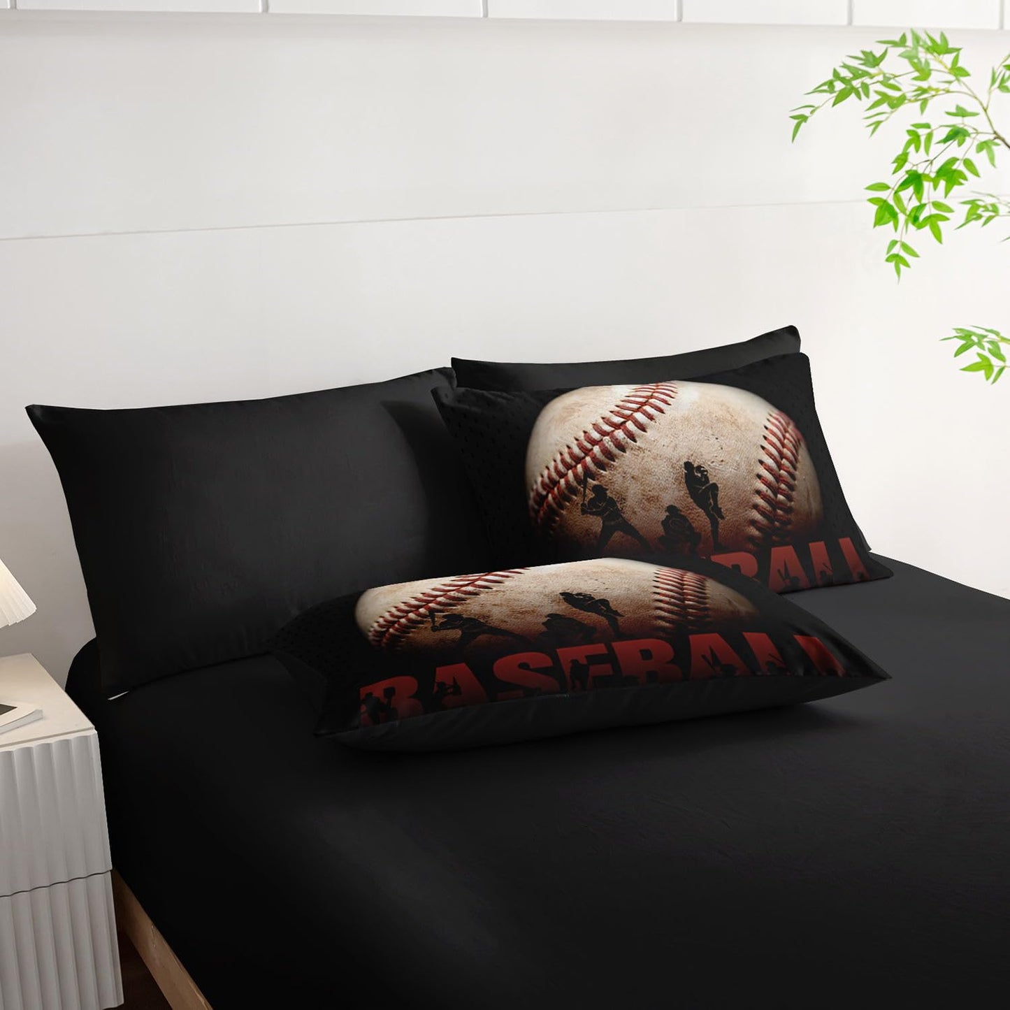 Smell Sunshine 7Pcs Baseball Comforter Set 3D Sports Themed Printed Bedding Set with 1 Comforter, 1 Flat Sheet, 1 Fitted Sheet and 4 Pillowcases for Boys and Girls Bedroom (Baseball Twin