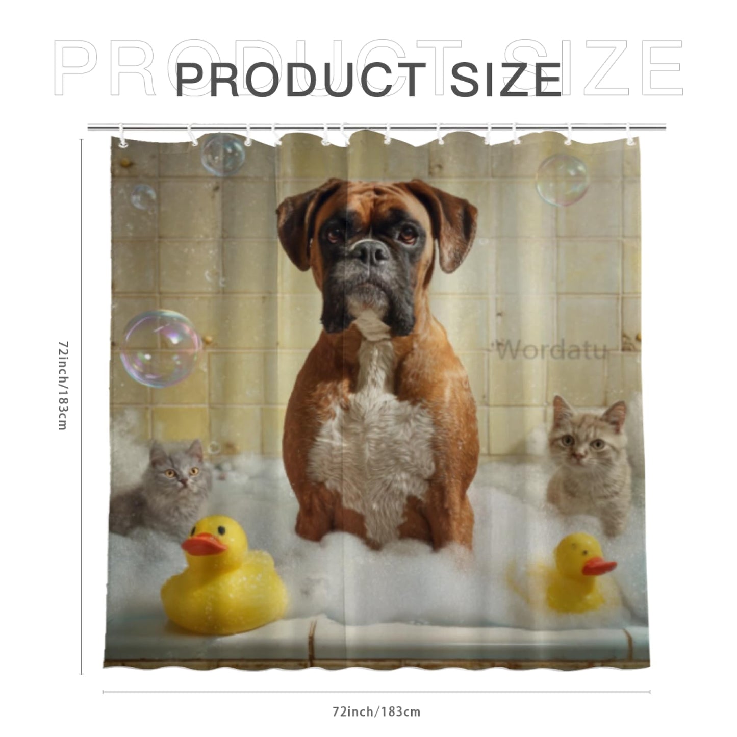 Wordatu Boxer Dog Shower Curtain Bathroom Set 72X72 Inches Funny Cat Lovely Animals in Bathtub for Boys Bath Farmhouse Art Home Decor Fabric 12 Hooks