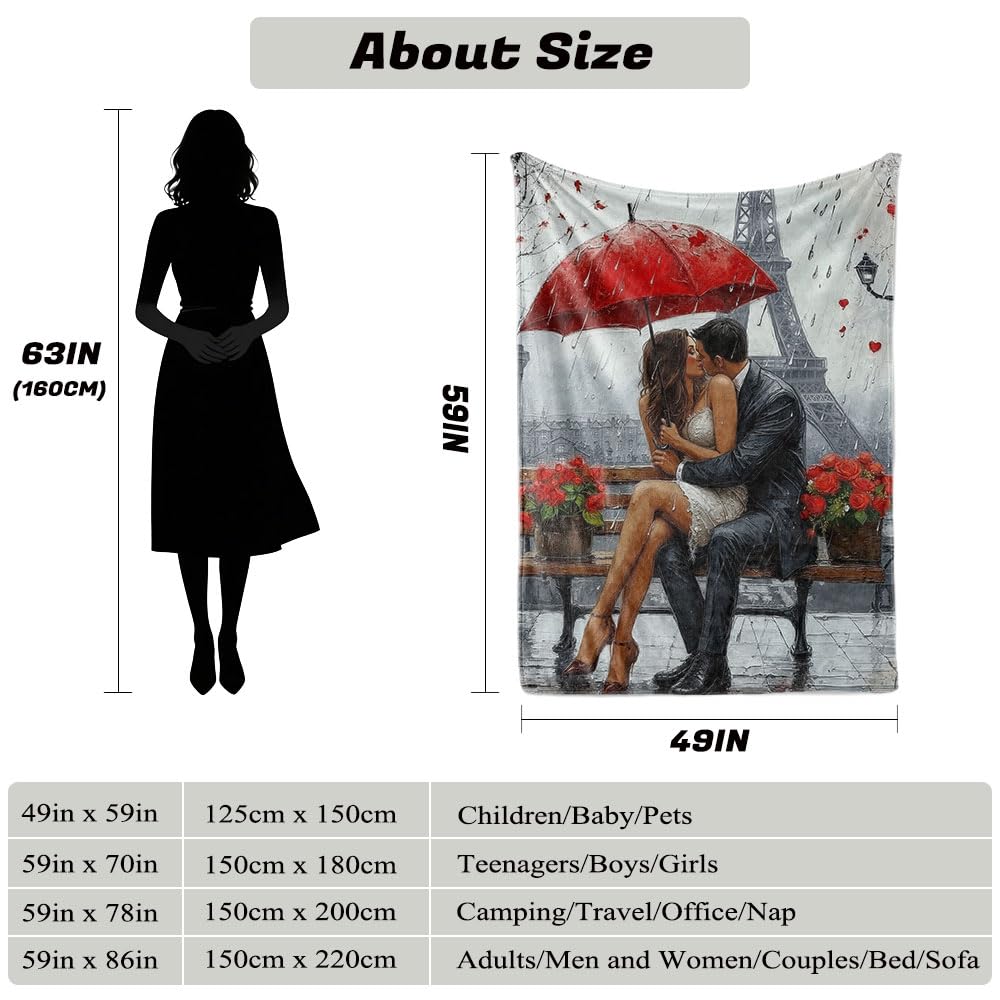 HUNXIAOJ Paris Throw Blanket Eiffel Tower Decor Romantic Gift Warm Soft Flannel for Adults Bed Sofa Couch (49in x 59in)