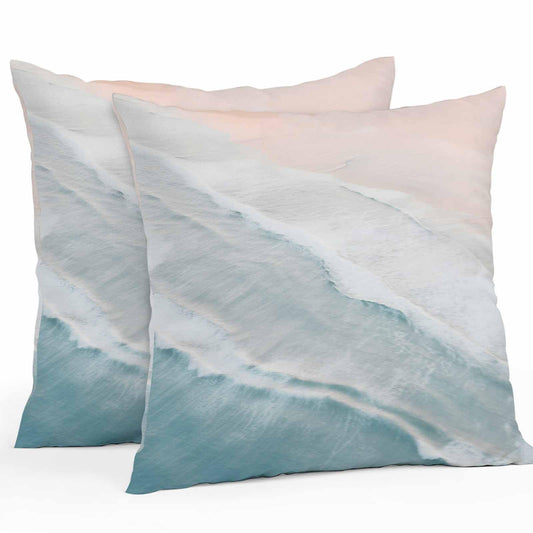 LOVE HOME DAY Watercolor Blue White Wave Ripple Ocean Beach Outdoor Pillow Covers Set of 2,Decorative Waterproof Throw Pillow Case, Coastal Landscape Cotton Linen Soft Cozy Cushion Pillowcases