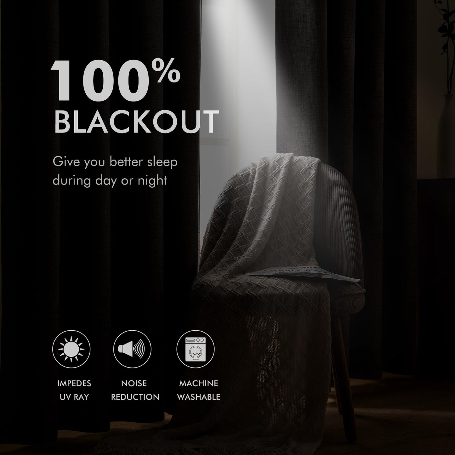 MIULEE 100% Blackout Linen Textured Curtains for Bedroom Solid Thermal Insulated Natural Beige Grommet Room Darkening Curtains & Drapes Luxury Decor for Living Room 52 x 84 Inch (2 Panels)