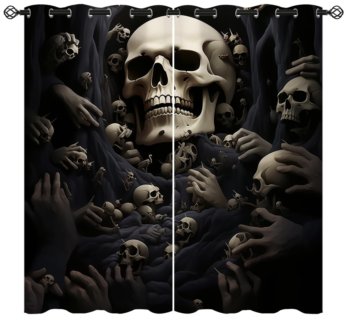 ONINUO Gothic Skull Blackout Curtains for Girls Boy Home Decor, Day of The Dead Scary Spooky Halloween Grommet Thermal Insulated Drapes Darkening Window Curtain for Bedroom Living Room, 42 x 45 Inch