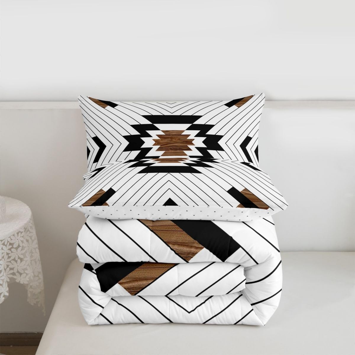 jejeloiu Rustic Western Comforter Set Queen Size Bohemian Aztec Bedding Set for Kids Boys Girls Southwestern Duvet Quilt Geometric Bedroom Decor Microfiber 3 Pcs with 2 Pillow Cases