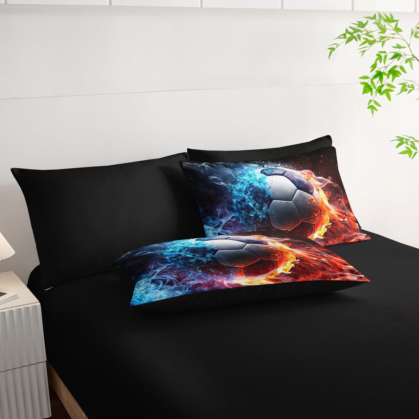 XYNHML Soccer Print Comforter 7Pcs Gaming Sport Soccer Bedding Set for Kid Teen Girl Boy Adult Ball Sports Games Ice Fire Football Quilt Bed Set Twin with 2 Sheets,2 Pillowcases,2 Throw Pillow Covers