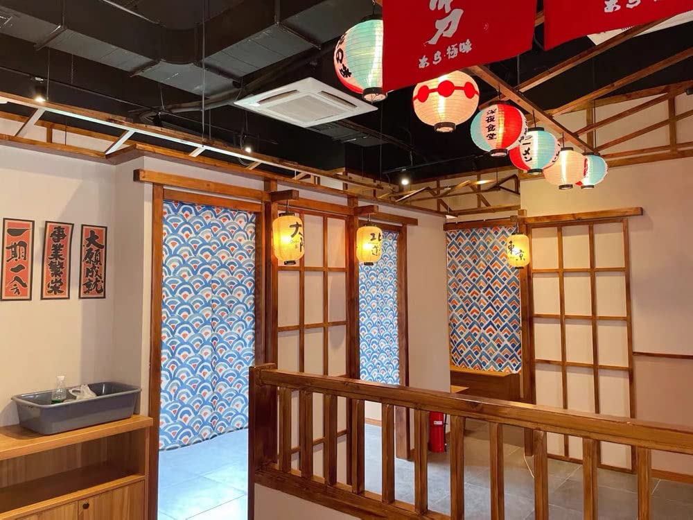 Ofat Home Design Japanese Doorway Curtain Blue Scale Traditional Painting Red-Crowned Cranes Noren Curtain 33.5"x 59" Door Curtain for Kitchen Bistro Partition