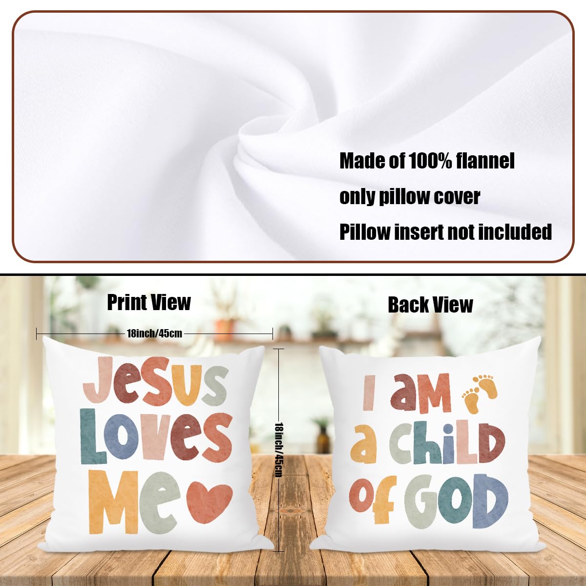 2 Pcs Boho Classroom Reading CornerThrow Pillow Covers 18x18 Inch, Bible Verse Throw Pillows, Inspirational Quote Christian Decor Pillows for Calming Corner Cozy Corner Nursery, Christian Gifts
