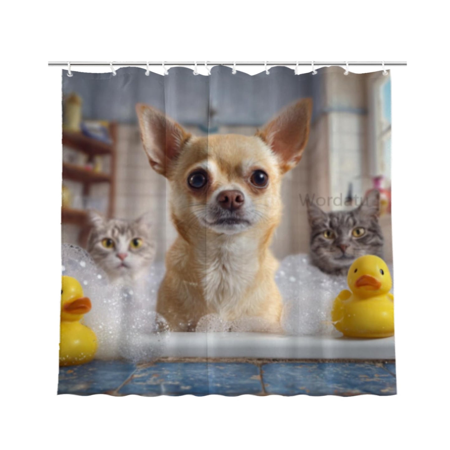 Wordatu Chihuahua Shower Curtain Bathroom Set 72X72 Inches Funny Cat Lovely Animals in Bathtub for Boys Bath Farmhouse Art Home Decor Fabric 12 Hooks