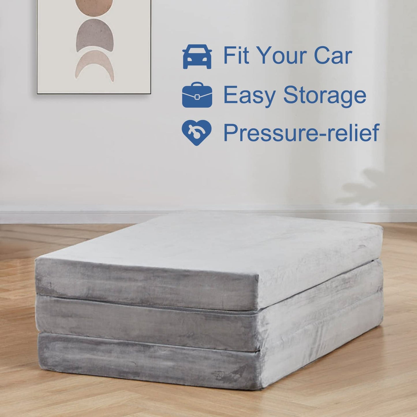 SINWEEK 3.95" Full Memory Foam Folding Topper with Storage Bag - Foldable Trifold Floor Mat Topper, CertiPUR-US Certified Guest Sleeping Pad, Machine Washable Cover