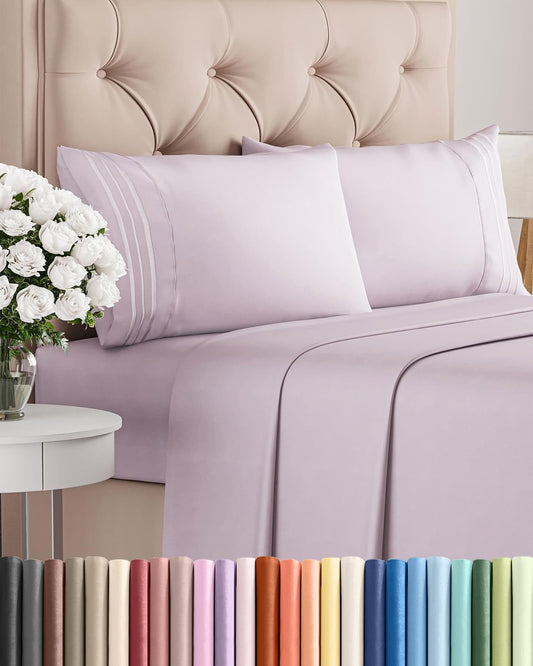 Full Size 4 Piece Sheet Set - Comfy Breathable & Cooling Sheets - Hotel Luxury Bed Sheets for Women & Men - Deep Pockets, Easy-Fit, Soft & Wrinkle Free Sheets - Light Lavender Oeko-Tex Bed Sheet Set
