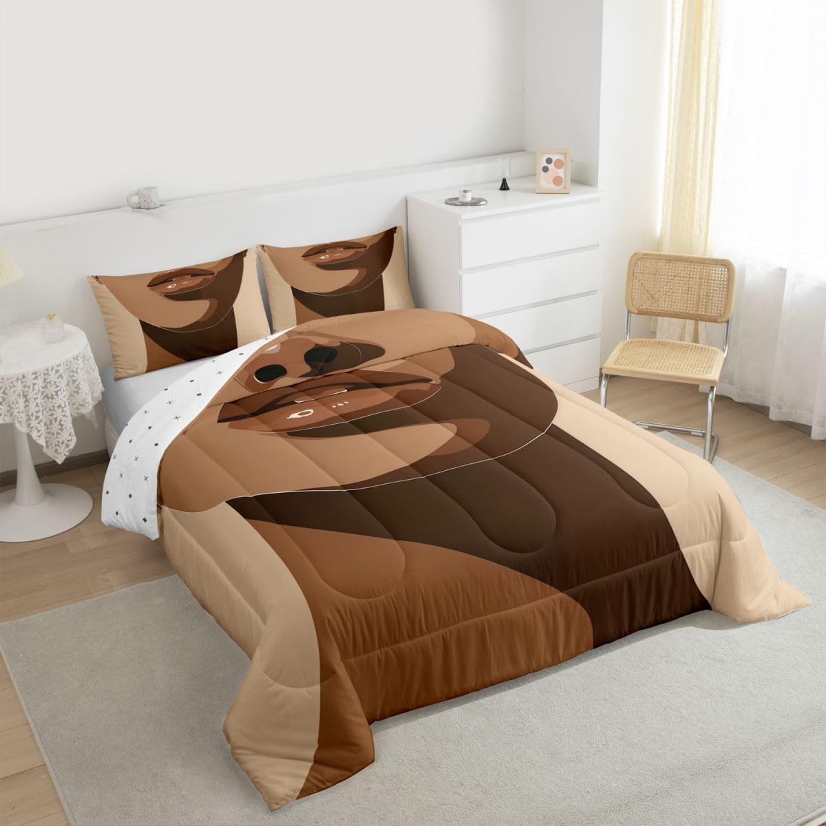 jejeloiu Black Girl Comforter Set All Season African American Black Women Bedding Set with 1 Pillow Cases Modern Microfiber Kids Toddler Bedroom Decor Duvet Quilt Breathable Soft Lightweight