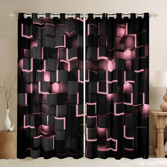 Feelyou Pink and Black Darkening Drapes (2 Panels, 52 x 90 Inch) Light Geometric Curtains for Bedroom Living Room Decor Blackout Curtains Modern Style Window Treatments