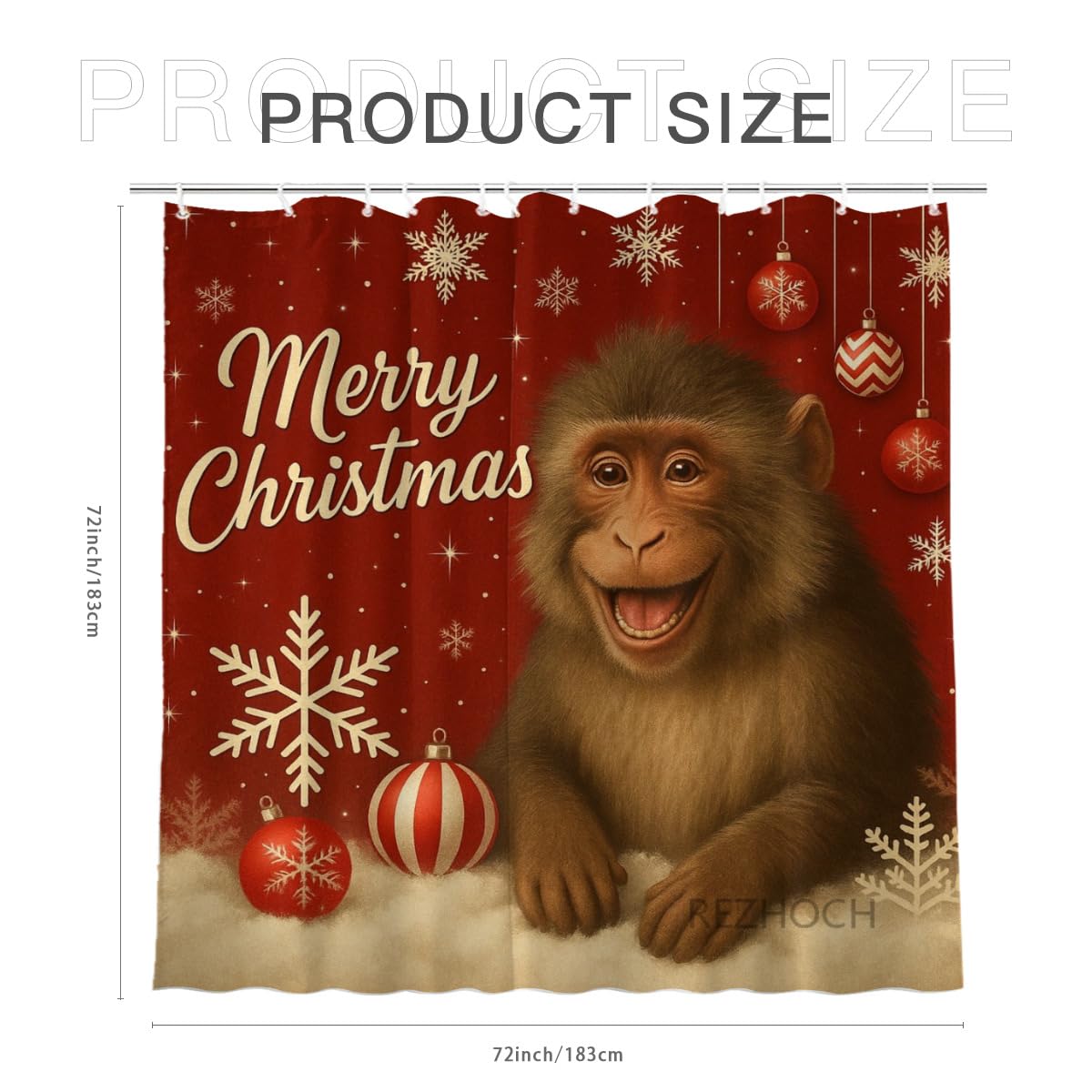 REZHOCH Christmas Funny Baboon Red Shower Curtain Durable Waterproof Fabric Bathtub Sets Cute Animal Holiday Decor Home Bathroom Winter Festival 72x72inch with 12 Hooks