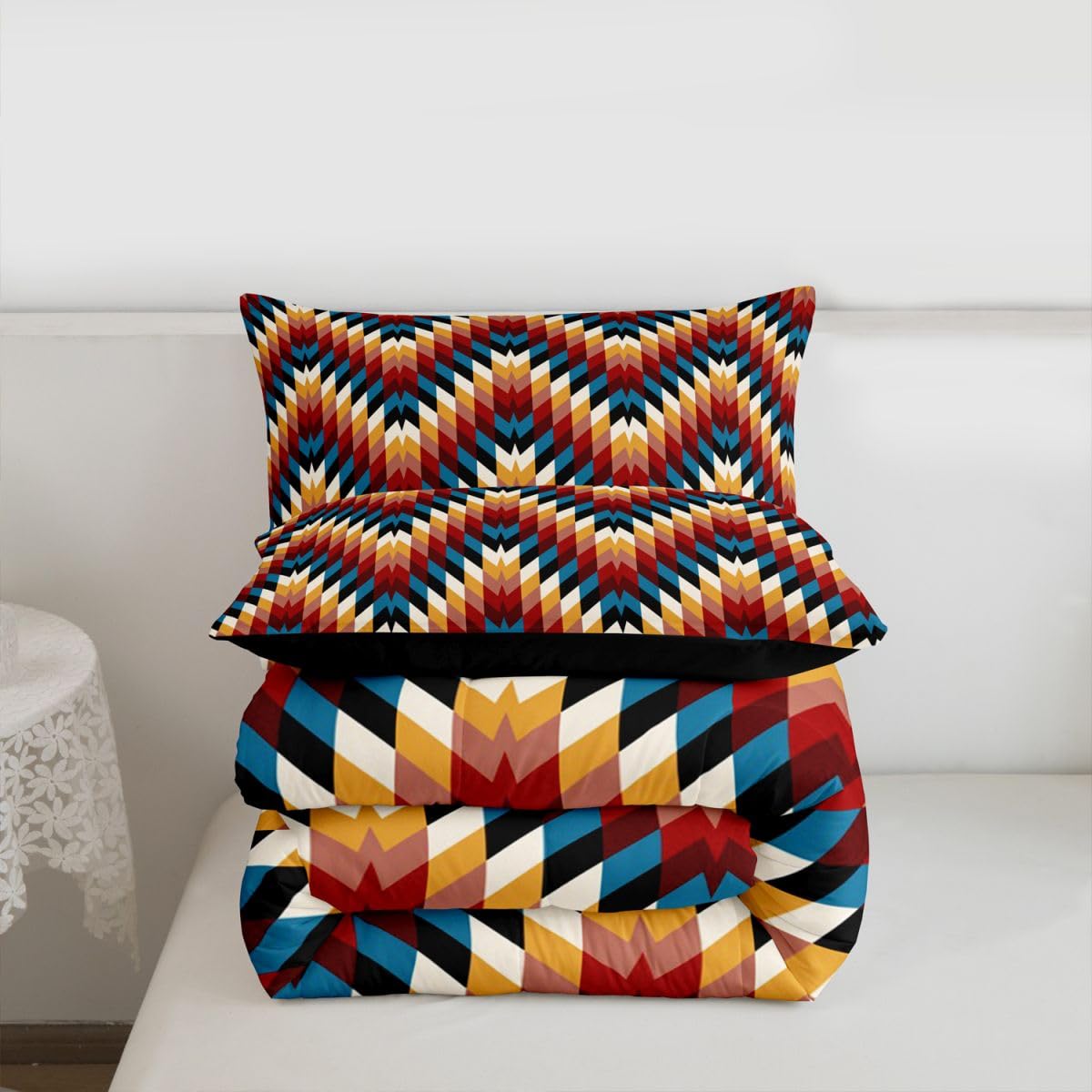 jejeloiu Southwestern Native Aztec Comforter Set All Season Bohemian Bedding Set with 2 Pillow Cases Brown Blue Microfiber Kids Queen Bedclothes Tribal Geometric Bedroom Decor Duvet Quilt Breathable