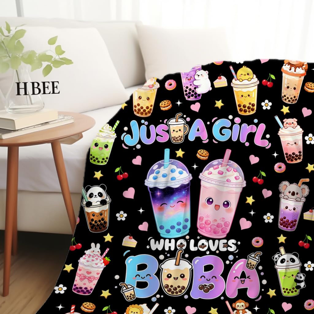 Boba Tea Blanket Soft Cozy Flannel Blanket Cute Bubble Tea Theme Blanket Bedding Decor Gifts for for Boba Lovers Girls Kids Women Adults 50"x40"