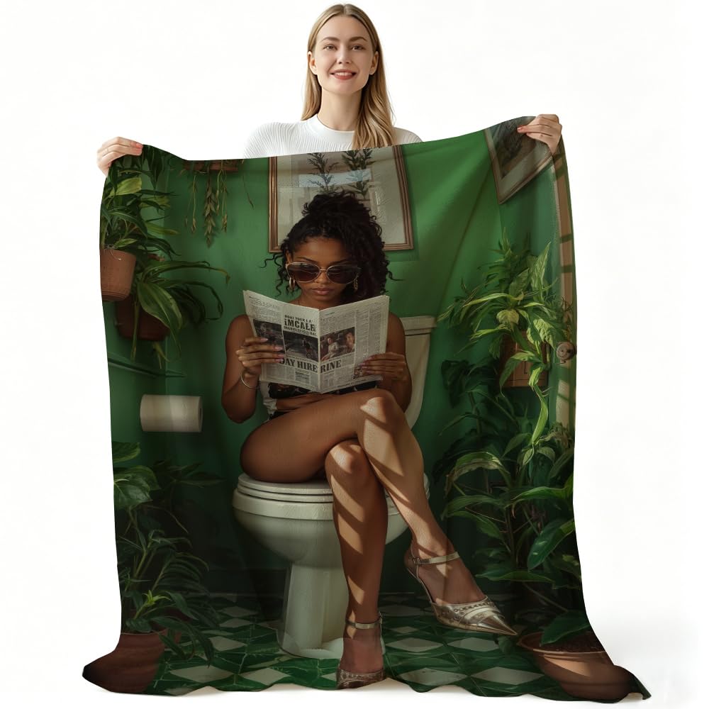 HUNXIAOJ African American Throw Blanket Funny Black Girl Decor African American Blankets for Women Warm Soft Flannel for Girl Sofa Couch (49in x 59in)