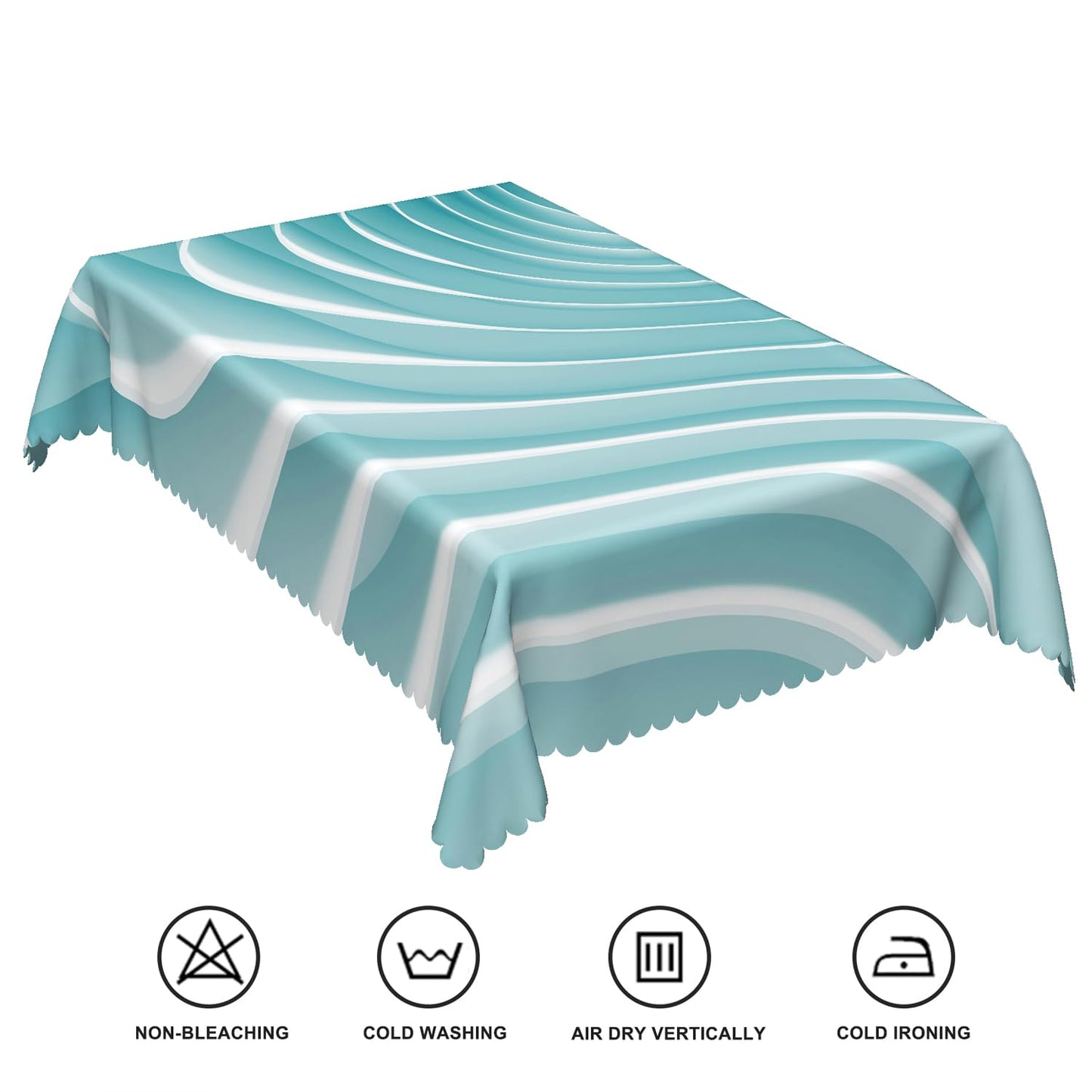 TTQYFNM 52x70inches Abstract 3D Wave Pattern Tablecloth Modern Geometric Gradient Turquoise White Table Covers Waterproof Durable Polyester Fabric Table Cloth for Dining Room Living Room Home Decor
