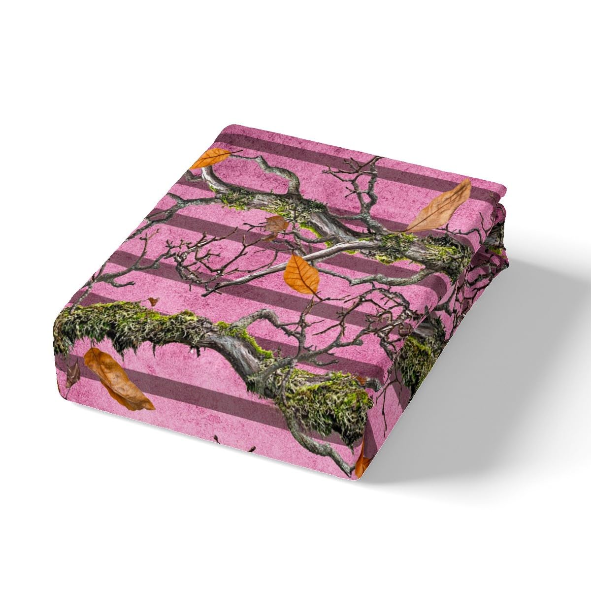 Camoflage Kids Fitted Sheet Twin Size,Hunter Cabin Tree Branches Botanical Leaves Rustic Bedding Set,Girls Women Room Decor,Geometric Stripes Bed Cover,Pink Bed Sheet,1 Pillowcase(No Top Sheet)