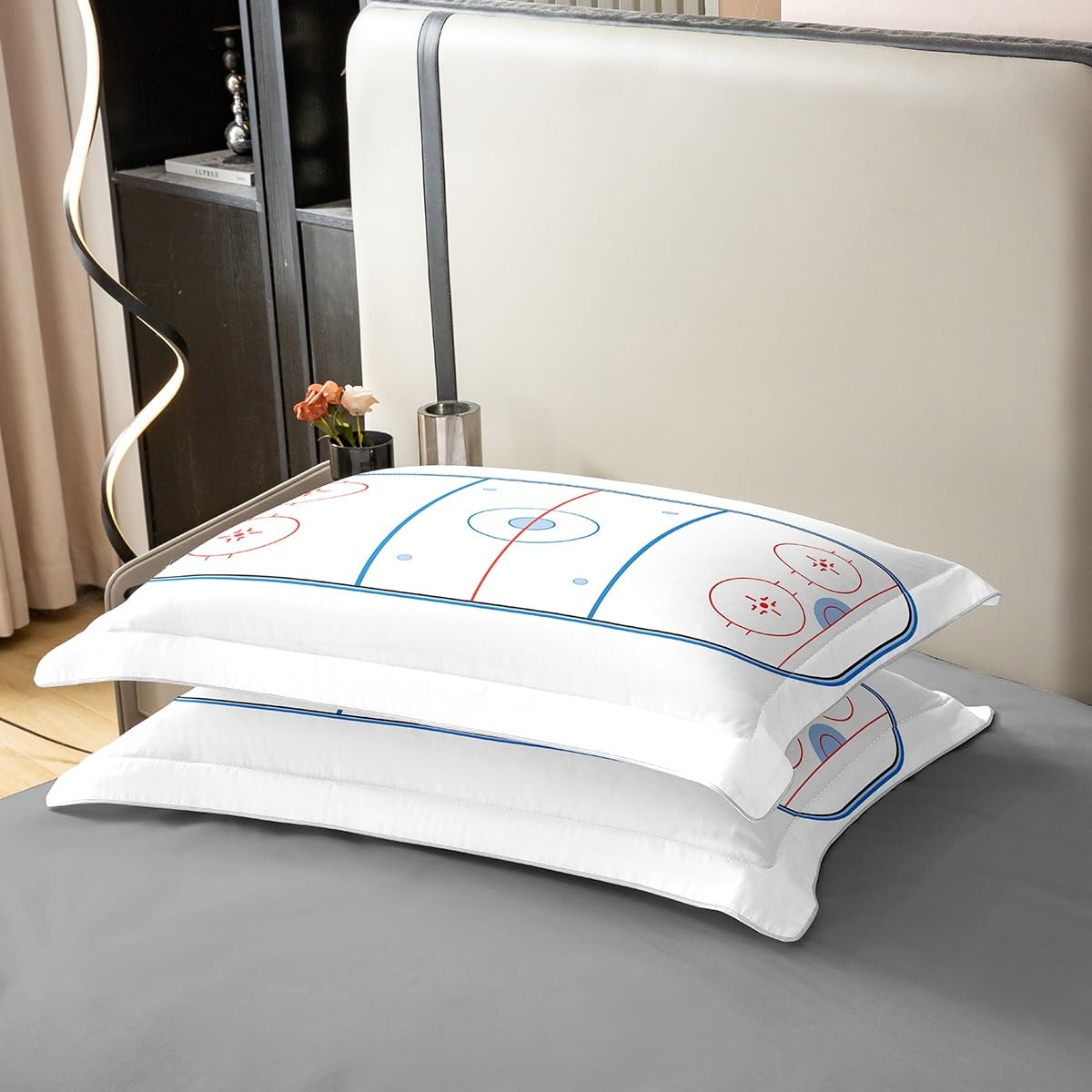Erosebridal Hockey 100% Cotton Duvet Cover Twin Size,Ice Puck Hockey Rink Bedding Set for Boys Kids Teens,Winter Sport Game Comforter Cover,Red Blue Stripes Decor Bedspread Cover with 1 Pillow Case