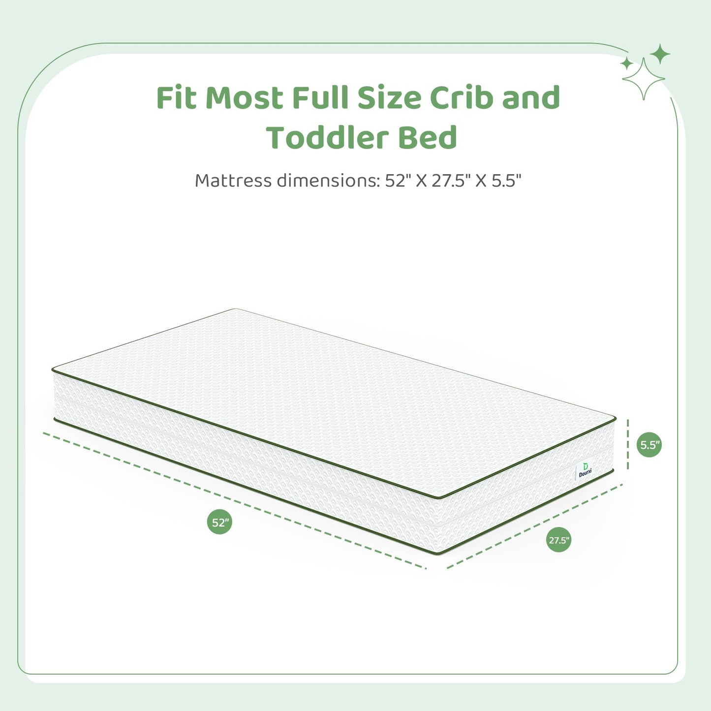 Dourxi Crib Mattress, 2-in-1 Dual Firmness Mattress for Infant & Toddler, Cooling Breathable Cover, Gel-Infused Memory Foam, CertiPUR-US Certified, Fits Standard Crib & Toddler Bed, 5.5 Inch