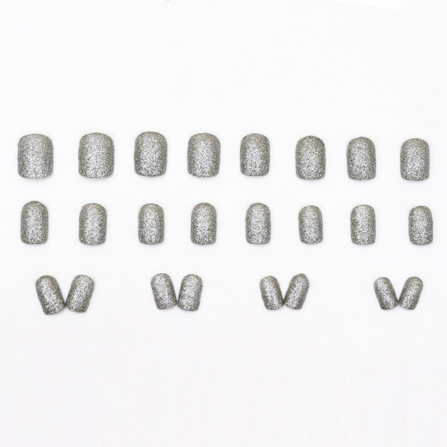 Silver Glitter Press on Nails Short Square Fake Nails Blasting Designs False Nails Shiny Full Cover Glossy Reusable Acrylic Stick on Nails for Women Girls Light Luxury Manicure Decoration 24Pcs