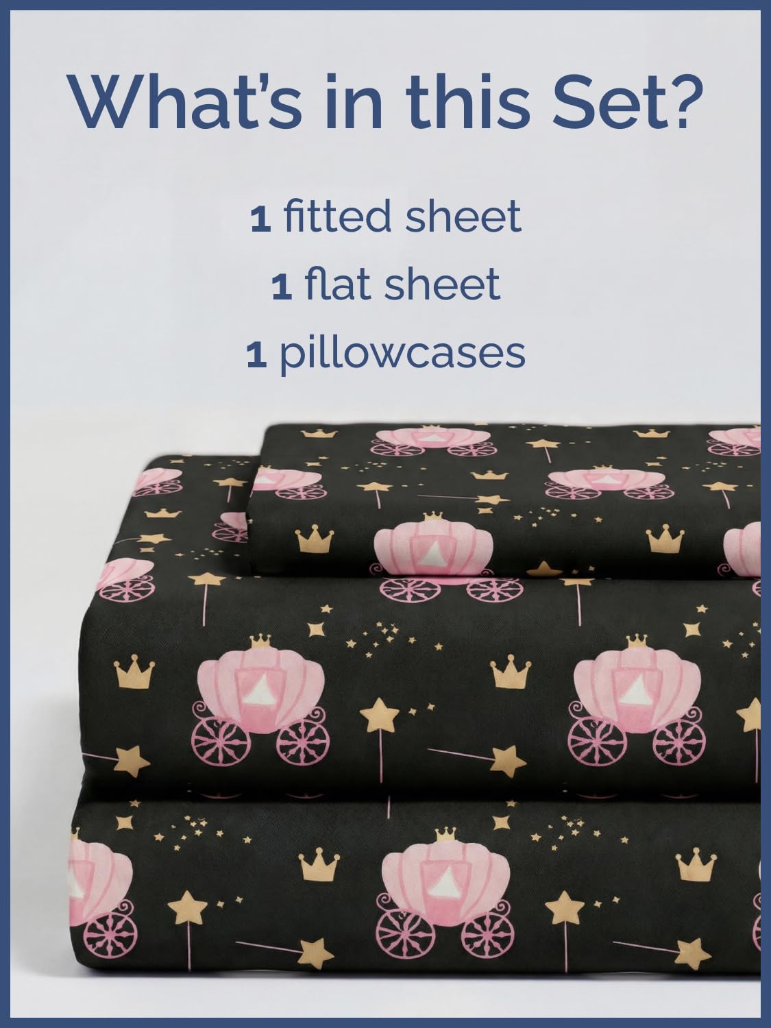 CGK Unlimited Kids Princess Carriage Twin 3 Piece Sheet Set - Boys, Girls, Teens, Toddler - Easy Fit Deep Pockets - Soft, Cooling & Breathable Sheets - Cozy, Fade and Wrinkle Free - Machine Washable