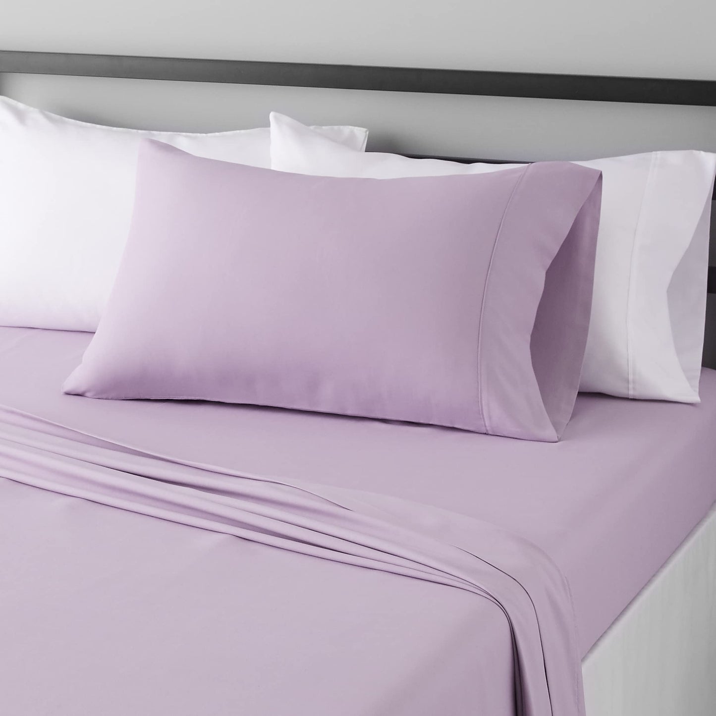Amazon Basics Lightweight Super Soft Easy Care Wrinkle-Free Breathable Brushed Microfiber 3 Piece Bed Sheet Set with 14-Inch Deep Pockets, Twin, Frosted Lavender, Solid