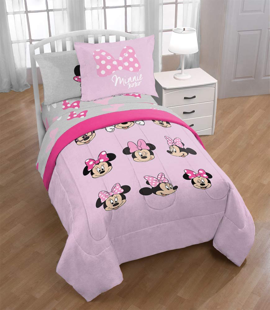 Disney Minnie Mouse Kids 5 Piece Twin Comforter Set for Girls - Bed in a Bag with Reversible Comforter, Sheets & Sham - Super Soft Fade Resistant Microfiber, Machine Washable (Official Disney Product)